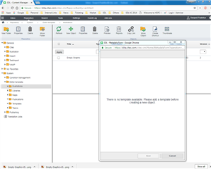 Error message in SDL Tridion Content Manager dialog box saying 'There is no template available. Please select a template before continuing.'