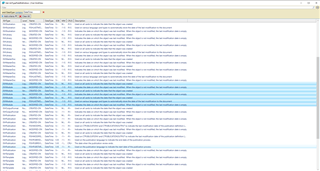 Screenshot of PowerShell ISE displaying a list of Trados Studio field definitions in an Out-GridView window with some items highlighted for filtering.