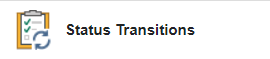 Icon of a clipboard with a green checkmark and arrows, labeled 'Status Transitions', indicating a process or step to be completed in Trados Studio.