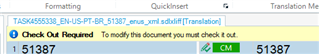 Trados Studio warning message stating 'Check Out Required' to modify the document.