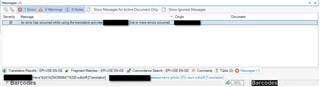 Screenshot of GroupShare 2017 SR1 error message window displaying 'An error has occurred while using the translation provider TM name. One or more errors occurred.' with certain details redacted.