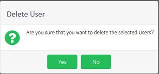 Confirmation dialog box asking 'Are you sure that you want to delete the selected Users?' with 'Yes' and 'No' options.