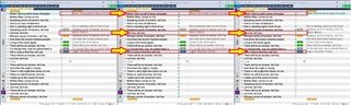 Screenshot of Trados Studio showing a table with multiple segments. Arrows point to segments 7, 13 marked 'Draft', segment 12 marked 'ApprovedSignOff', and segment 1 marked 'UnTranslated'. All other segments are marked 'Translated'.