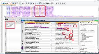 Screenshot of Trados Studio interface showing a translation grid with highlighted segments and a 'Review' tab selected, indicating a focus on reviewing translations.