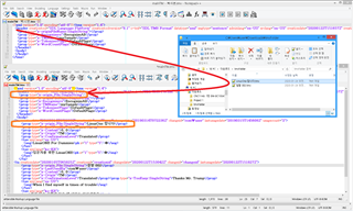 Screenshot of Trados Studio with highlighted sections showing the injection of 'origin_File' SDL TM fields into translation units from a selected .tmx file.