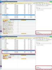 Trados Studio interface showing a project with multiple files listed. Two files are highlighted with blue and yellow indicating different statuses.