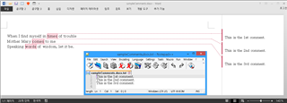 Screenshot of Trados Studio showing a MS Word document with three comments highlighted on the right side.