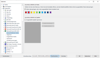 Trados Studio 2019 options menu with Excel 2007-2019 file type exclusions showing the second standard red color selected.