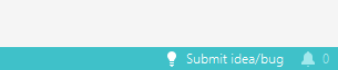 Screenshot showing the bottom right corner of Trados Studio with a 'Submit ideabug' button and a notification icon displaying 0 notifications.