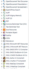 Trados Studio file type settings window with a list of supported file formats, including XLIFF 2.0 and SRT, no visible errors.