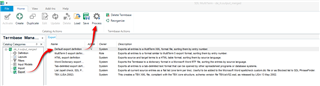 Screenshot of Trados Studio showing the Termbase Viewer with an arrow pointing to the 'Export Entries' option.