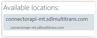 List of available locations displaying 'connectorapi-mt.sdlmultitrans.com' in Trados Studio.