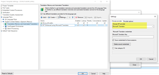 Trados Studio screenshot showing the Translation Memory and Automated Translation window with a highlighted section for 'Choose TM provider' dropdown menu.