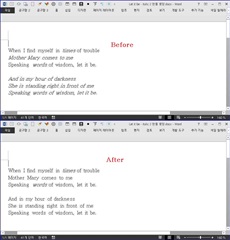Screenshot comparing 'Before' and 'After' text in MS Word, showing Trados Studio's translation alignment with no visible errors or warnings.