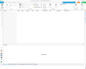 Trados Studio Projects View with the package name selected but the Files View is blank, showing no translatable files.