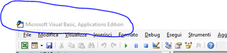 Screenshot highlighting the 'Microsoft Visual Basic, Applications Edition' title bar in an Excel file.