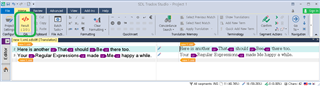Trados Studio QA checker report with one error highlighted in red indicating a missing number in the target text.