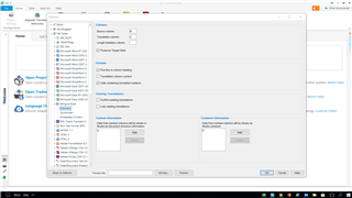 Trados Studio setup window with options for language pairs and project settings.