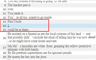 Screenshot of Trados Studio showing text with page number causing a break in the sentence.