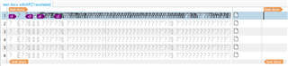 Screenshot of Trados Studio displaying a test project with rows of strange characters instead of expected text.