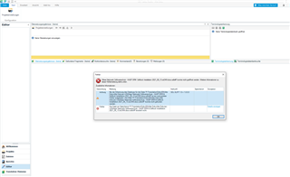 Trados Studio 2021 error message dialog box over the editor interface, indicating a file access issue with a Word document on the server drive.