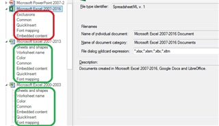 Trados Studio file type settings showing SpreadsheetML v.1 selected instead of Excel 2007 v. 2.0.0.0.