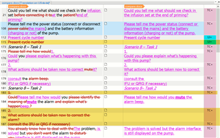 Screenshot of Trados Studio interface showing a side-by-side comparison of source and target segments with tracked changes highlighted.