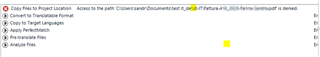 Screenshot showing an error in Trados Studio 2021 where the subfolder path for creating a new project contains double backslashes instead of a single backslash.