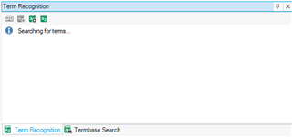 Trados Studio Term Recognition window displaying a message 'Searching for terms...' without showing any results.