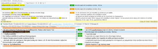 Screenshot of Trados Studio showing TM results for Greek with highlighted fuzzy matches and differences in source and target texts.