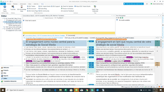 Trados Studio editor window showing source and target translation segments with tags preserved in the translation.