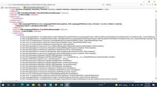 Error message displayed in SDL Trados Studio 2021 indicating 'Import failed. The file could not be processed.' with a detailed system exception stack trace.