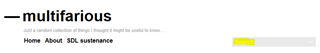 Screenshot of the Multifarious blog homepage with a search box on the top right corner labeled 'Search'.