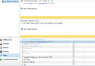 Trados Studio screenshot showing no translation results found for a segment in the translation memory.