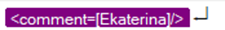 Screenshot showing a line break symbol as a downward arrow next to a comment tag in Trados Studio.