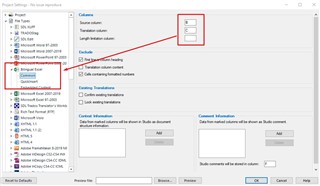 Screenshot of Trados Studio project settings with a red box highlighting the 'Bilingual Excel' file format option.