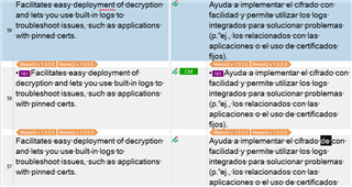Screenshot of Trados Studio showing a sentence with a typo highlighted in red before confirming the change.