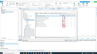 Screenshot of Trados Studio showing the Translation Memories view with a list of databases. The 'Prawnicy' TM is highlighted, showing multiple flags instead of the expected two for the English-Polish language pair.