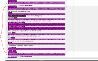 Screenshot of Trados Studio showing a large segment containing multiple chunks of text highlighted in purple, indicating improper segmentation in an xlf file.