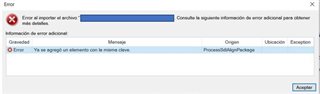 Error message in Trados Studio stating 'An item with the same key has already been added' with the source 'ProcessSdlAlignPackage'.