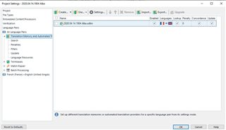 Screenshot of Trados Studio project settings after removing and re-adding memory, showing a single memory listed correctly, suggesting a resolved issue.