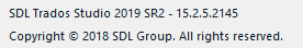 Screenshot showing the version information of SDL Trados Studio 2019 SR2 - 15.2.5.2145.