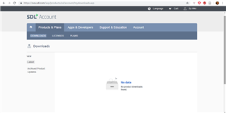 Screenshot of SDL Trados Studio 2019 free trial registration page with an option to 'Register Now' for downloading the trial version.