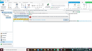 Trados Studio error message overlaying the software interface, reading 'Error when uploading a complement'.