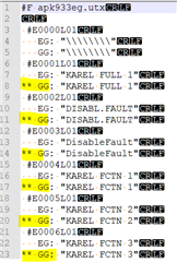 Screenshot of a text file with bilingual content, showing lines with target segments preceded by the delimiter '** GG:'.
