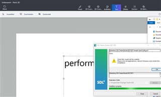 Screenshot of Trados Studio installation error with a dialog box saying 'Please make sure all other installations are complete and close other applications before retrying the installation.'