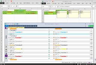 Screenshot of Trados Studio interface showing a project with multiple files listed. Some segments are highlighted in yellow indicating untranslated text.