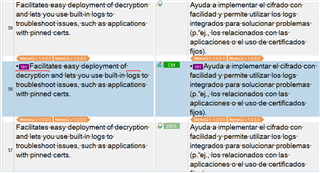 Screenshot of Trados Studio showing the same sentence after confirming the change, with the typo corrected but not tracked.