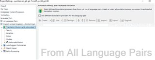 Error message in Trados Studio stating 'The following language pairs do not use the translation providers from All Language Pairs'.