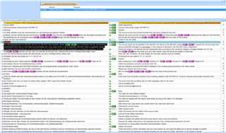 Screenshot of Trados Studio editor screen displaying XML file content with highlighted text where a single quote is replaced by a double quotation mark.